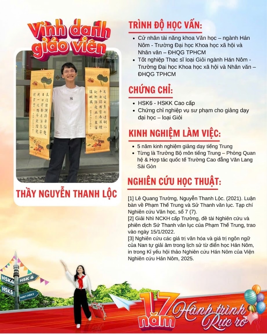 THẦY NGUYỄN THANH LỘC: NGƯỜI GIẢNG DẠY GIAO HÒA GIỮA TIẾNG TRUNG HIỆN ĐẠI & DI SẢN HÁN NÔM